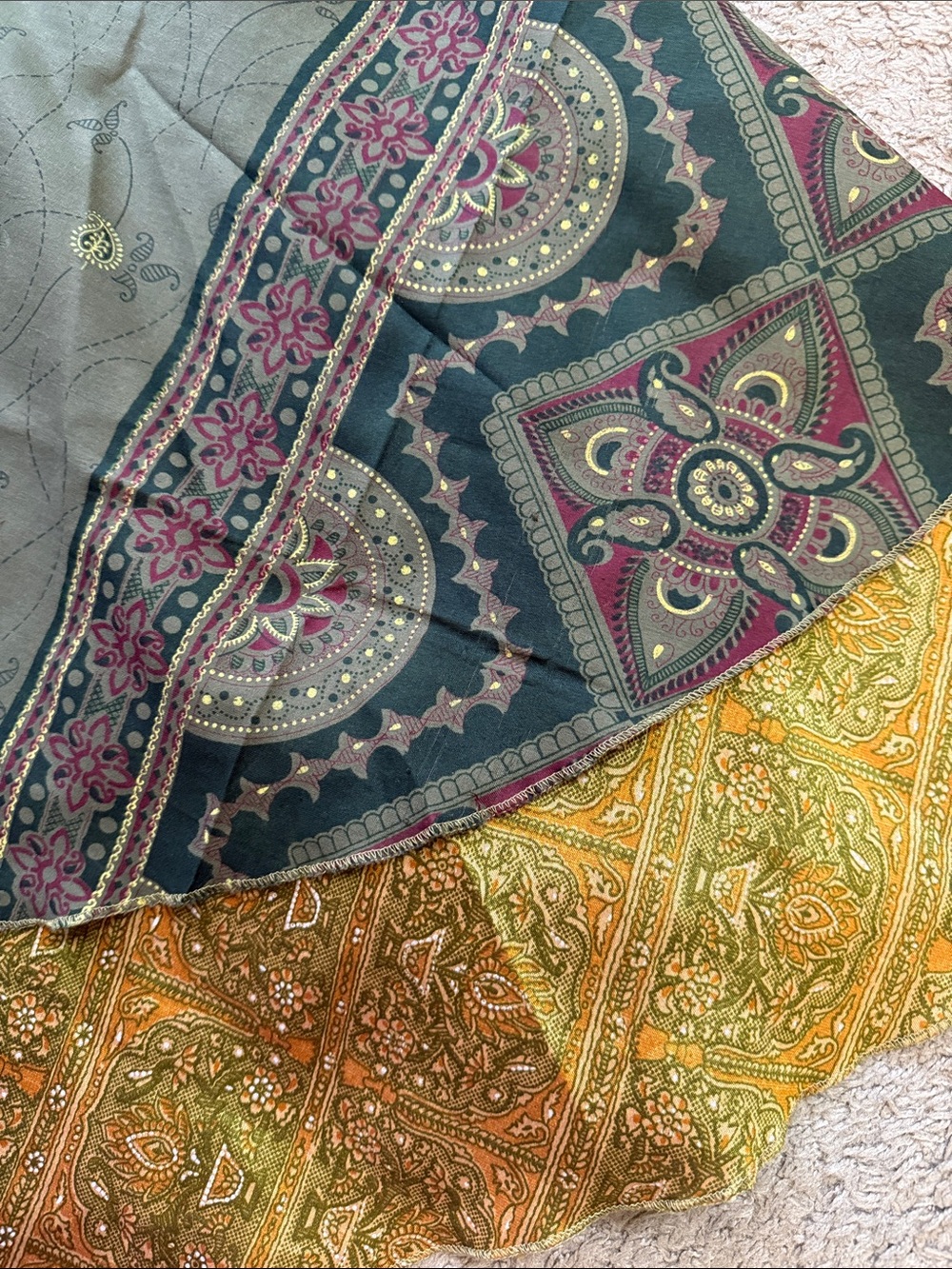 Earthbound One Size Bohemian Wrap Skirt in Olive & Mustard Patterns - Picture 3 of 5